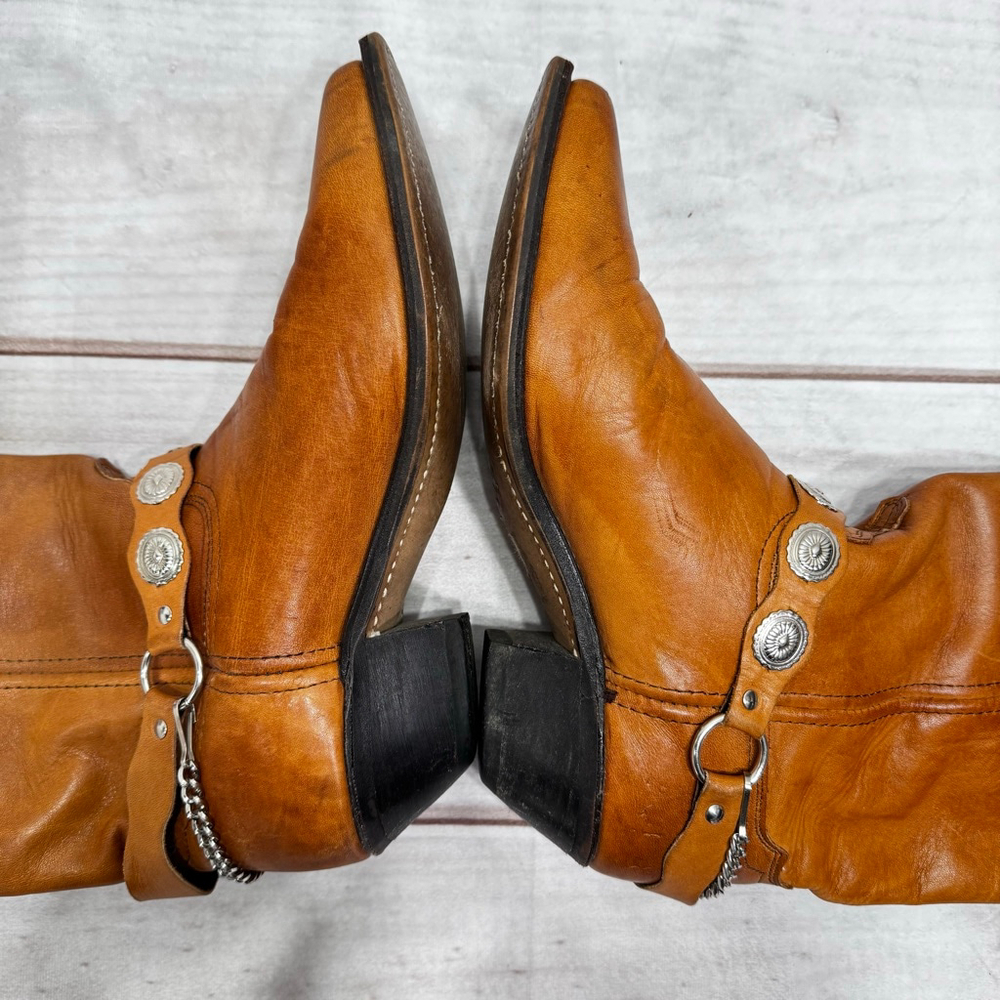 Tan Camel Abilene Western Boots Genuine Leather Silver Concho Strap Cowgirl 7.5M - Picture 6 of 10